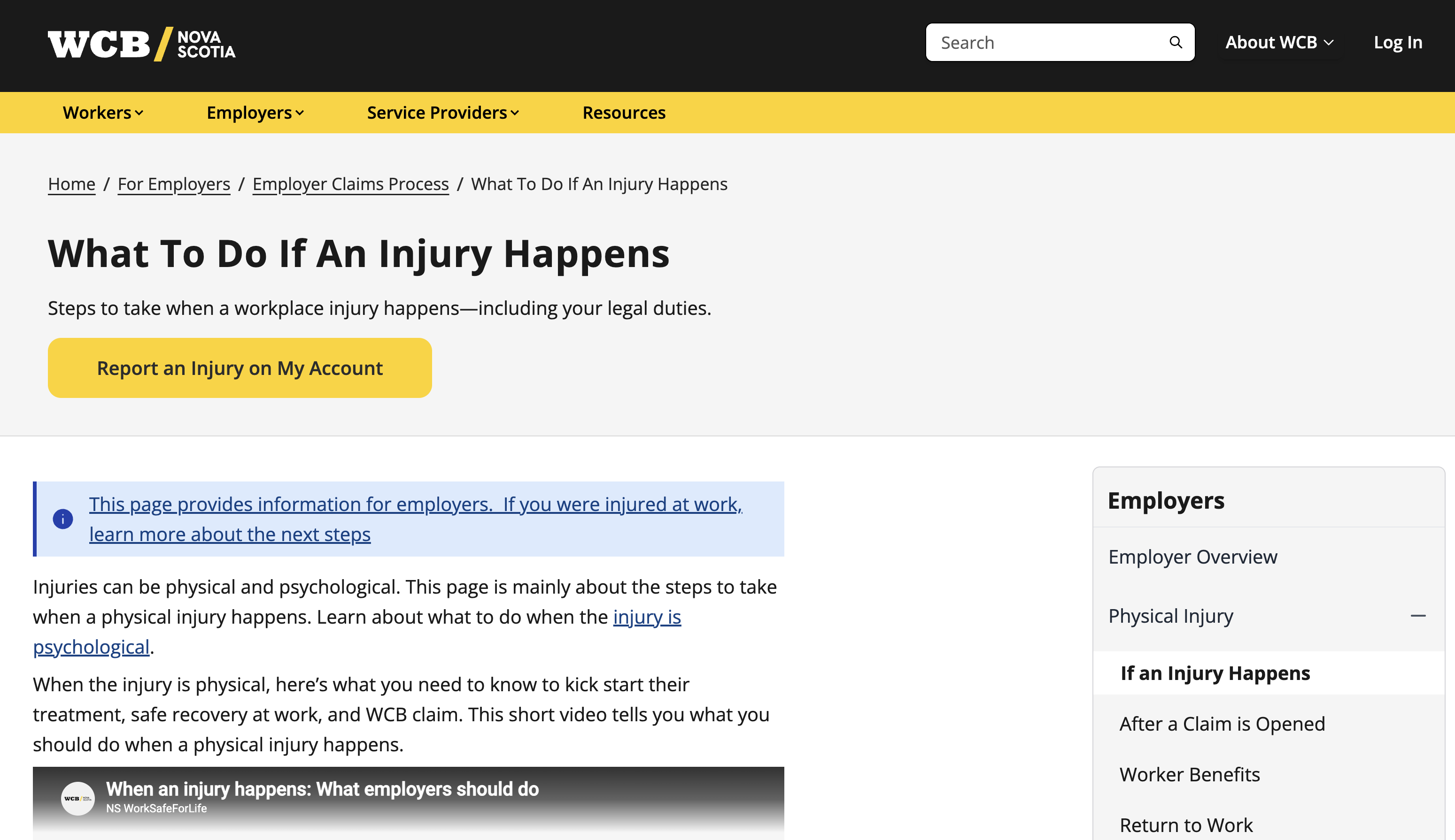 Employer resource page for injury reporting