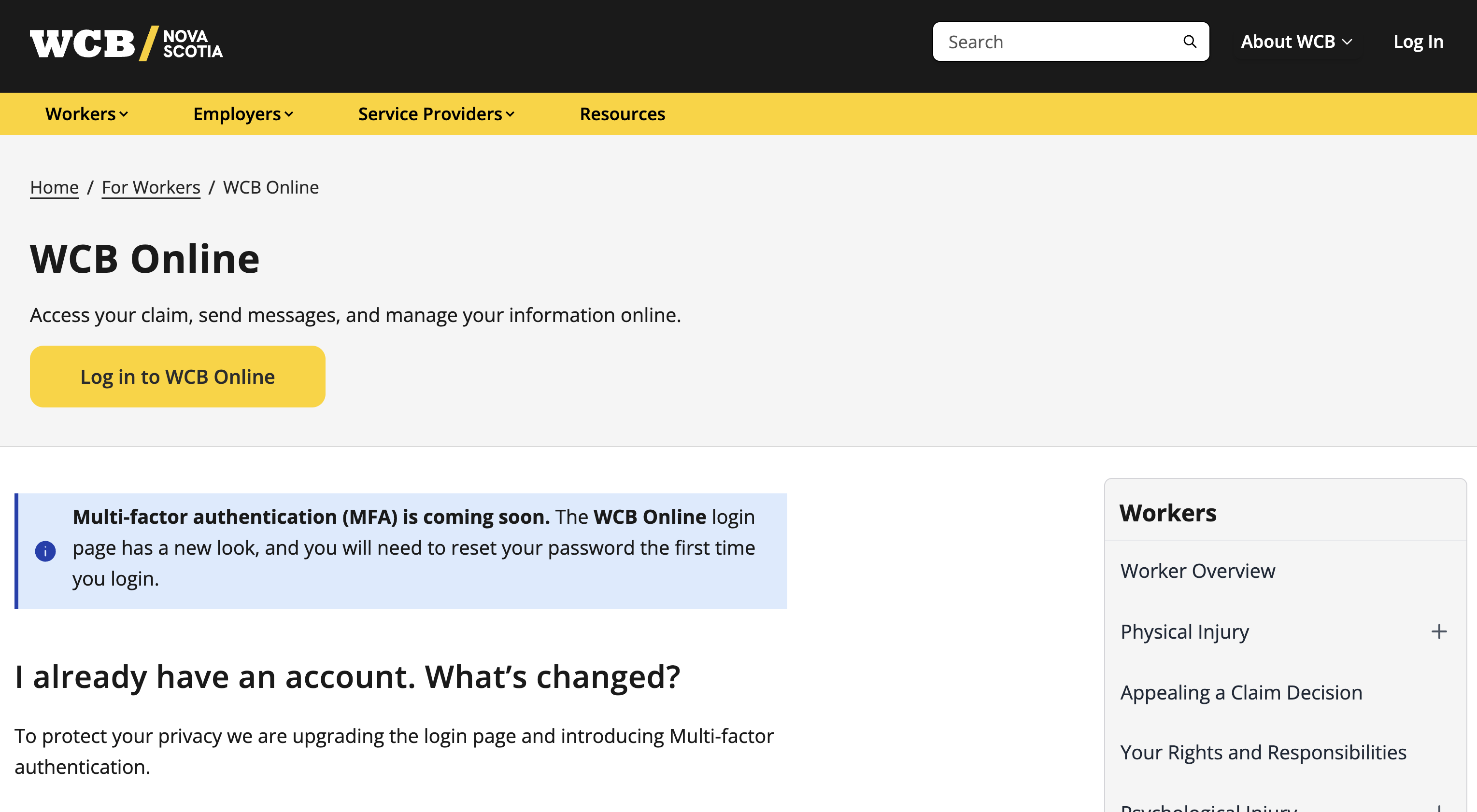 WCB Online worker portal login